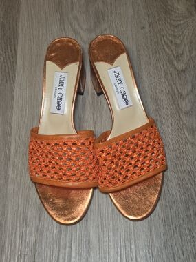 Jimmy Choo Orange Woven Slide Sandals